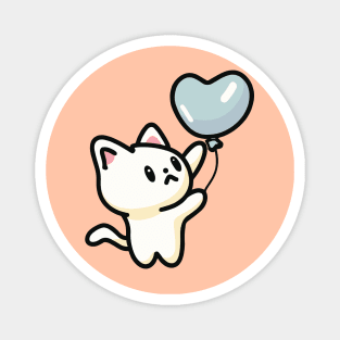 Cute Cat Holding Heart Shaped Blue Balloon Magnet